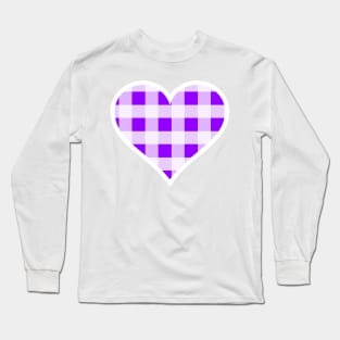 Purple and White Buffalo Plaid Heart Long Sleeve T-Shirt